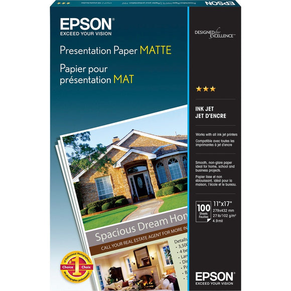 Epson Print Coated Paper, Photo Paper - Ledger B Size (11 In X 17 In) - 105 G/m2
