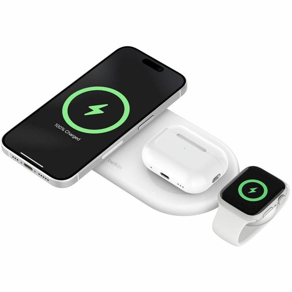 Belkin International Inc Qi2 15w 3-in-1 Wireless Charger Pad With Usb-c To Apple Watch Adapter, White