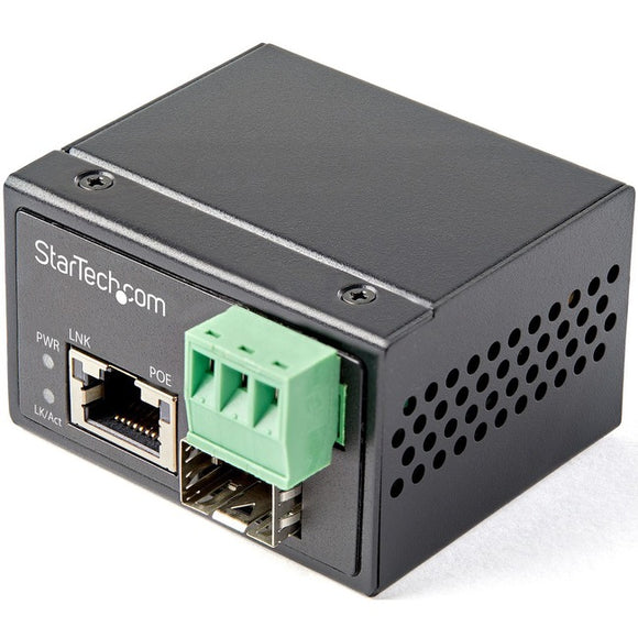 StarTech.com PoE+ Industrial Fiber to Ethernet Media Converter 30W - SFP to RJ45 - SM-MM Fiber to Gigabit Copper Mini Size IP-30