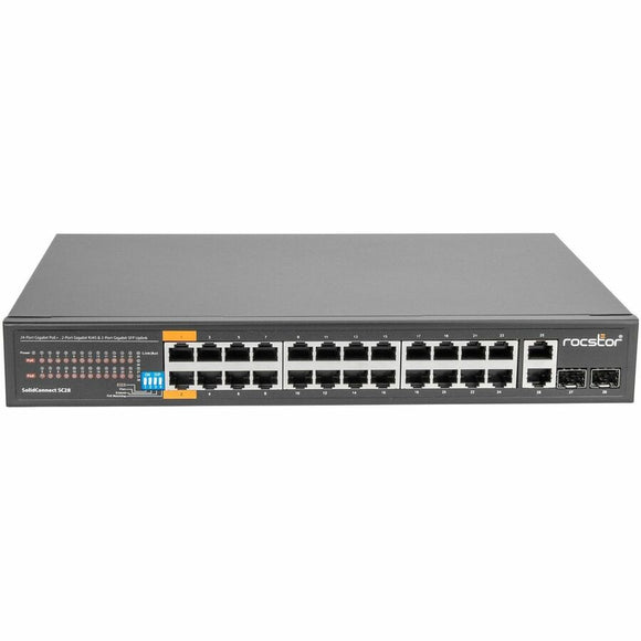 Rocstor SolidConnect SC28 28 Port Switch, 24-Port PoE+ Gigabit Unmanaged Ethernet Port, 2x Gigabit RJ45 & 2� SFP uplink - 802.3af/at