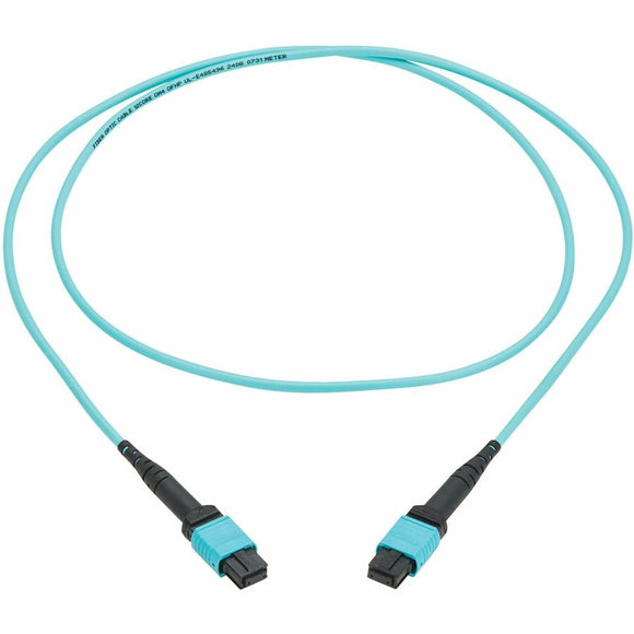 Eaton Tripp Lite Series 100G Multimode 50/125 OM4 Fiber Optic Cable (12F MPO/MPO-PC F/F), Type-A Polarity, OFNP, Aqua, 1 m (3.3 ft.), TAA