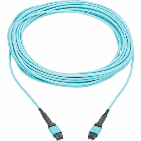 Eaton Tripp Lite Series 100G Multimode 50/125 OM4 Fiber Optic Cable (12F MPO/MPO-PC F/F), Type-A Polarity, OFNP, Aqua, 10 m (32.8 ft.), TAA
