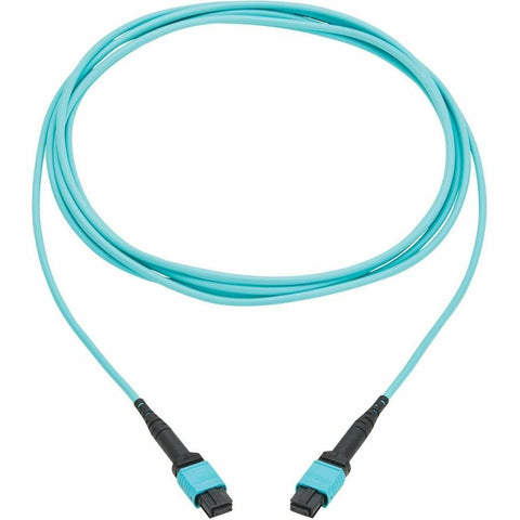 Eaton Tripp Lite Series 100G Multimode 50/125 OM4 Fiber Optic Cable (12F MPO/MPO-PC F/F), Type-A Polarity, OFNP, Aqua, 3 m (9.8 ft.), TAA