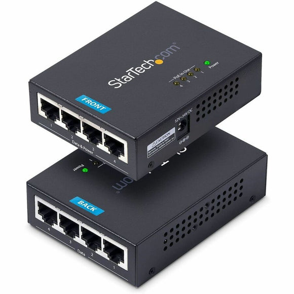StarTech.com 4-Port Gigabit Midspan, PoE+ Injector, 802.3at & 802.3af, Wall-Mountable Power over Ethernet Midspan, TAA Compliant