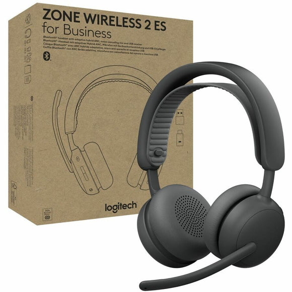 Logitech Zone Wireless 2 ES for Business - Noise-Canceling Wireless Headset with Adaptive Hybrid ANC, Zoom & Google Certified, USB-C & USB-A,Graphite