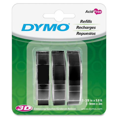 Dymo Embossing Labels 3/8 Black, 9.8 Length, 3 Rolls Per Pack