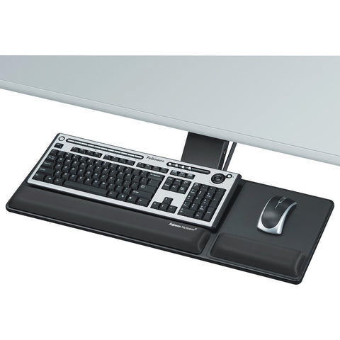 Fellowes, Inc. Fully Adjustable Tray Enhances Comfort In Smaller Workspaces. Loosen Single Knob