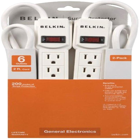 Belkin International Inc 6 Outlt;200jls;2cord, Lifetime, 2-pack - Lifetime Product Warranty, Two-foot Hea