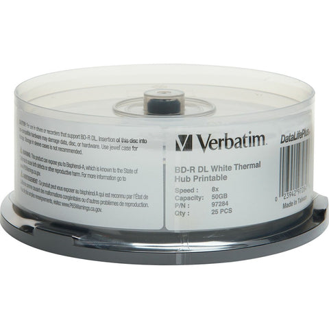 Verbatim Americas Llc Verbatim Bd-r Dl 50gb 6x Datalifeplus White Thermal Printable, Hub Printable-25p