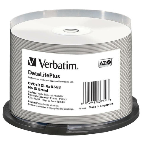 Verbatim Americas Llc Dvd+r Dl 8.5gb 8x, White Wide Thermal Printable, 50pk Spindle (everest, Teac Com