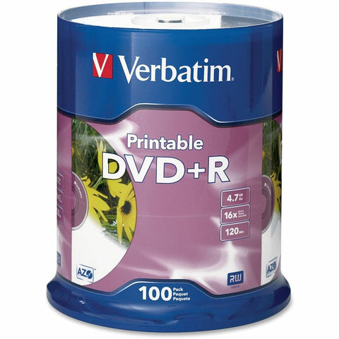 Verbatim Americas Llc Dvd+r 4.7gb 16x Inkjet Printable 100pk