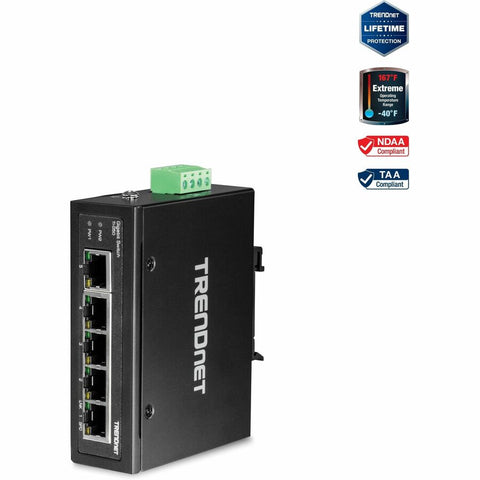 Trendnet Inc 5-port Hardened Industrial Gigabit Din-rail Switch - Ti-g50 - Din-rail - Wired -