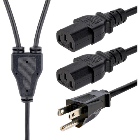Startech 10ft (3m) 18awg Flexible Computer Power Y Cable W/ Nema 5-15p And 2x Iec 60320 C