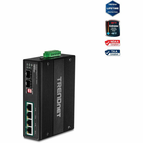 Trendnet Inc 6-port Hardened Industrial Gigabit Poe+ Switch /w 2 Sfp (boost Voltage From 12/2