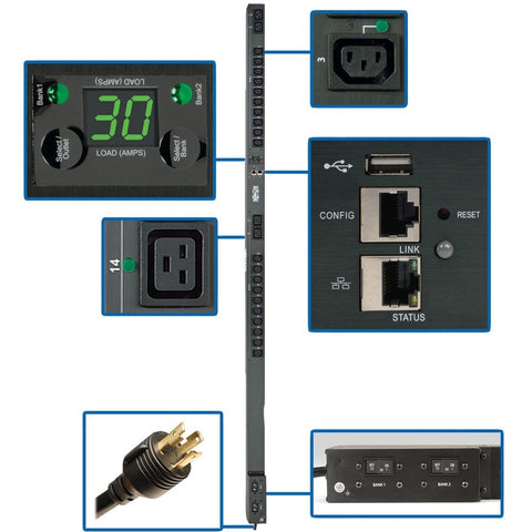 Pdumvr30hvnetlx - Eaton 5.5kw Single-phase Switched Pdu, Outlet Monitoring, 208/