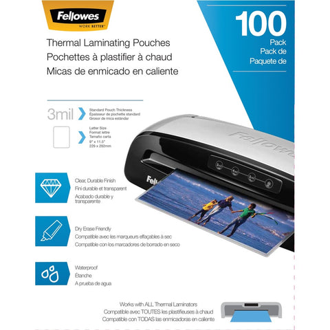 Fellowes, Inc. Thermal Laminating Pouches - Letter, 3 Mil, 100 Pack