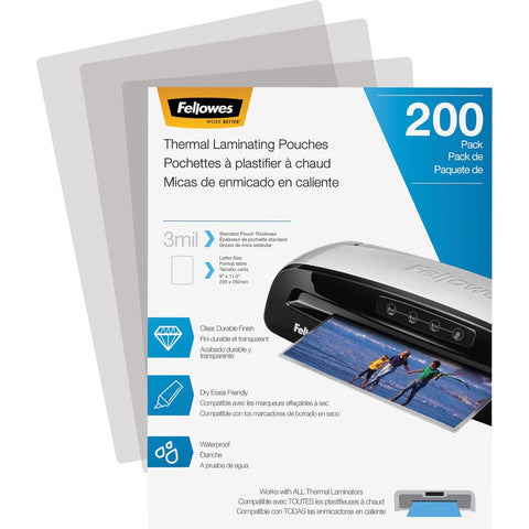 Fellowes, Inc. Thermal Laminating Pouches - Letter, 3 Mil, 200 Pack