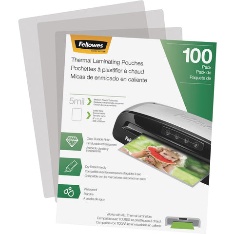 Fellowes, Inc. Thermal Laminating Pouches - Letter, 5 Mil, 100 Pack