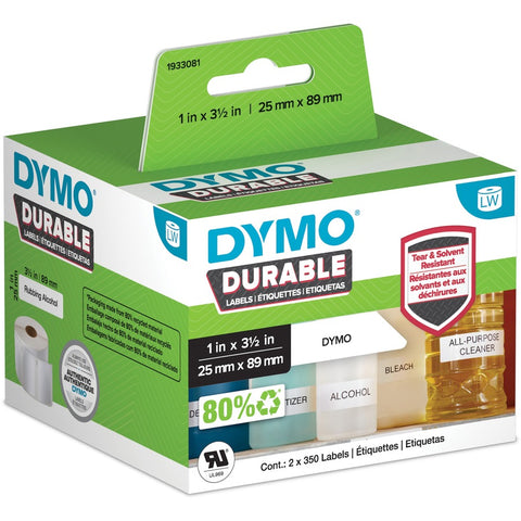 Dymo Lw Durable 1in X 3-1 2in White Poly, 700 Labels