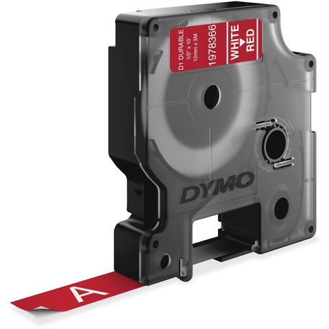 Dymo Labelmanager D1 Durable Label White Print On Red Tape 1/2in X 10ft, Thermal
