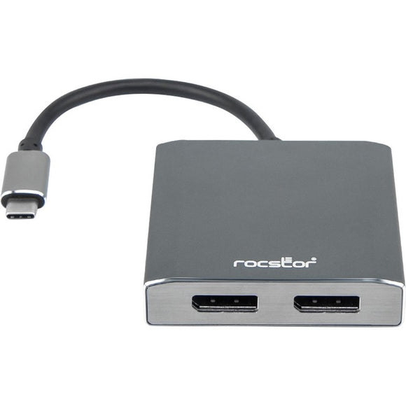 Rocstor Usb-c To Dual Displayport Multi-monitor Adapter - 2-port Displayport - Aluminum