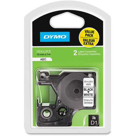 Dymo Labelmanager D1 Black Print/ White Tape, 1/2 X 23 - 2 Pack (45013)