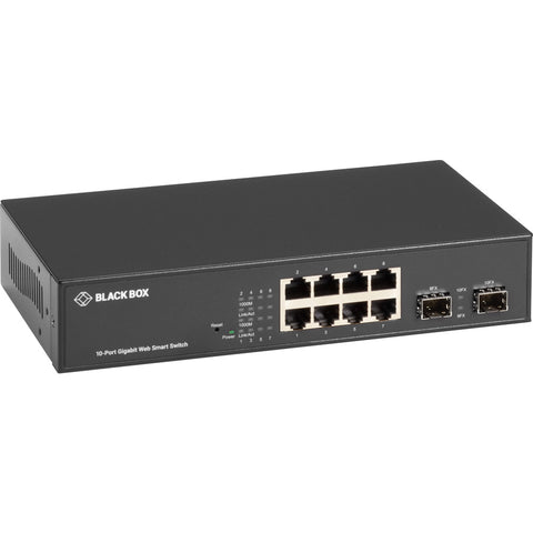 Black Box This Layer 2 Web Smart Switch Includes 8 10-/100-/1000-mbps Rj45 Ports And 2 Sfp