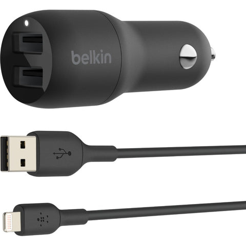 Belkin International Inc Boostcharge Dual Usb-a Car Charger 24w + Usb-a To Lightning Cable - 2-year Warra