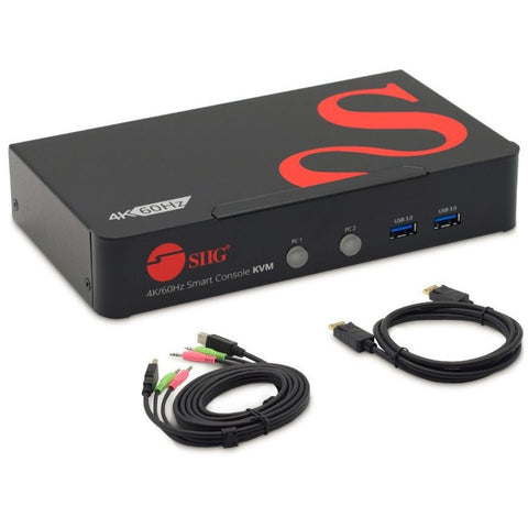 Siig, Inc. 2x1 Displayport Kvm Switch, Console 2 Dp 1.2 Pc Systems Via One Keyboard & Mouse