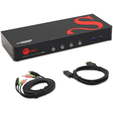 Siig, Inc. 4x1 Displayport Kvm Switch, Console 4 Dp 1.2 Pc Systems Via One Keyboard & Mouse