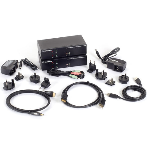 Black Box Kvm Extender Kit Over Fiber - Dual-monitor, Hdmi/displayport 4k30, Usb 2.0, Audi