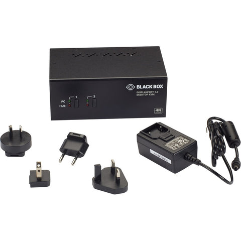Black Box Kvm Switch - 2-port, Dual-monitor, Displayport 1.2, 4k 60hz, Usb 3.0 Hub, Audio