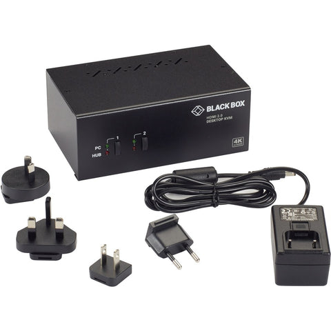 Black Box Kvm Switch - 2-port, Dual-monitor, Hdmi 2.0, 4k 60hz, Usb 3.0 Hub, Audio