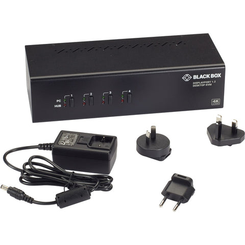 Black Box Kvm Switch - 4-port, Dual-monitor, Displayport 1.2, 4k 60hz, Usb 3.0 Hub, Audio