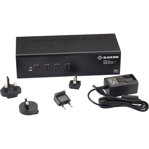 Black Box Kvm Switch - 4-port, Dual-monitor, Mixed Displayport 1.2 And Hdmi 2.0, 4k 60hz,
