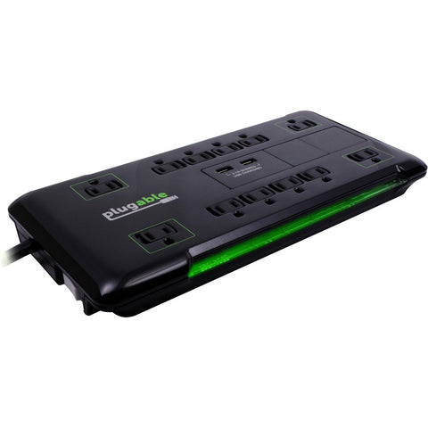 Plugable Technologies Surge Protector Power Strip With Usb And 12 Ac Outlets, Built-in 10.5w 2-port Us