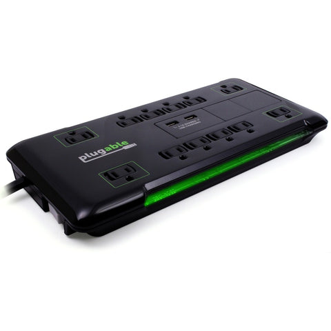 Plugable Technologies Surge Protector Power Strip With Usb And 12 Ac Outlets, Built-in 10.5w 2-port Us