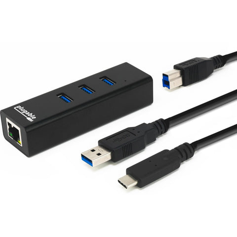 Plugable Technologies Usb Hub With Ethernet, 3 Port Usb 3 Bus Powered Hub With Gigabit Ethernet Compat