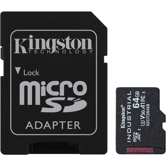 Kingston 64gb Microsdxc Industrial C10 A1 Pslc Card + Sd Adapter