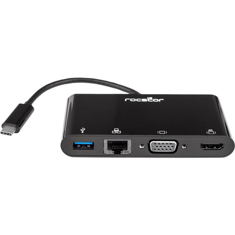 Rocstor Premium Usb-c Multiport Adapter Usb-c To Hdmi 4k Vga Gbe Usb 3.0 Compact