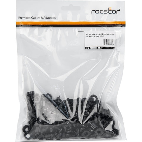 Rocstor 50 Pack Rack Screws - Includes M6 12mm Screws And Cage Nuts - For Secure