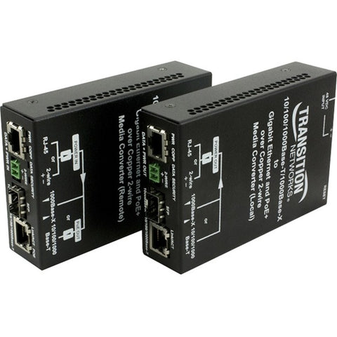 Transition Networks Inc Media Converter, Ip Gb Poe+ Over 2-wire, Local Unit