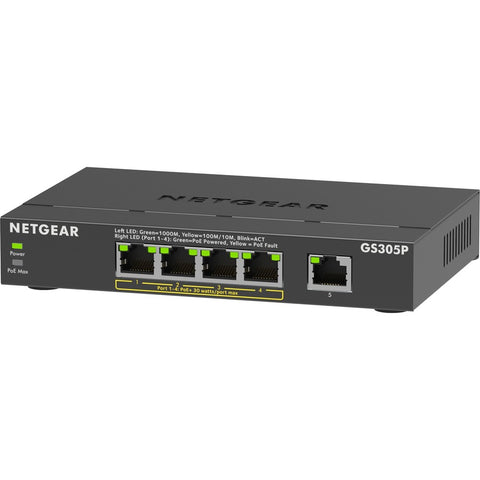 Netgear Gs305p-300nas - 5-port Gigabit Ethernet Unmanaged Poe+ Essentials Switch (63w) -