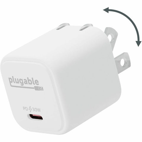Plugable Technologies Plugable Gan Usb C Charger Block, 30w Portable Charger, Foldable Prongs, Fast Ch