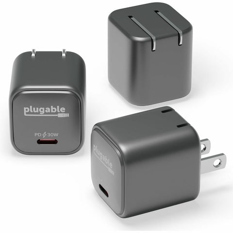 Plugable Technologies Plugable Gan Usb C Charger Block, 30w Portable Charger, Foldable Prongs, For Iph