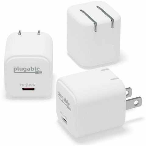 Plugable Technologies Plugable Gan Usb C Charger Block, 30w Portable Charger, Foldable Prongs, For Iph
