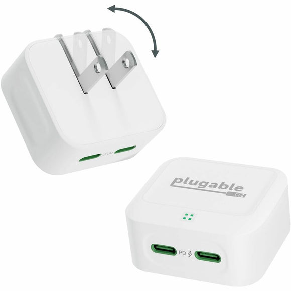 Plugable Dual USB C Charger Block, 40W Foldable 2-Port Fast Charging Flat USB C Wall Charger