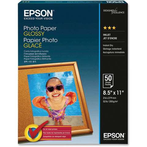 Epson Print Paper - Glossy Photo Paper - Bright White - Letter A Size (8.5 In X 11 In) - 50