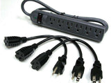 C2G 6-Outlet Surge Suppressor with (3) 1ft Outlet Saver Power Extension Cords
