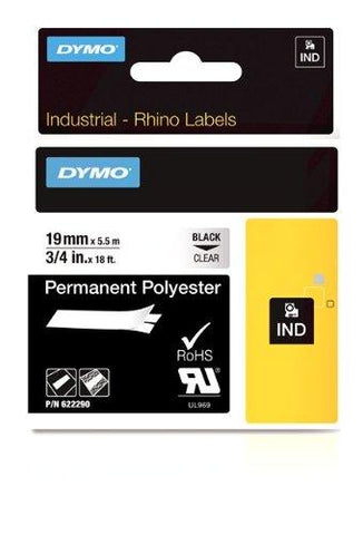 Newell-dymo Rhino 3/4in (19mm) Clear Permanent Poly Label - Thermal Transfer - C